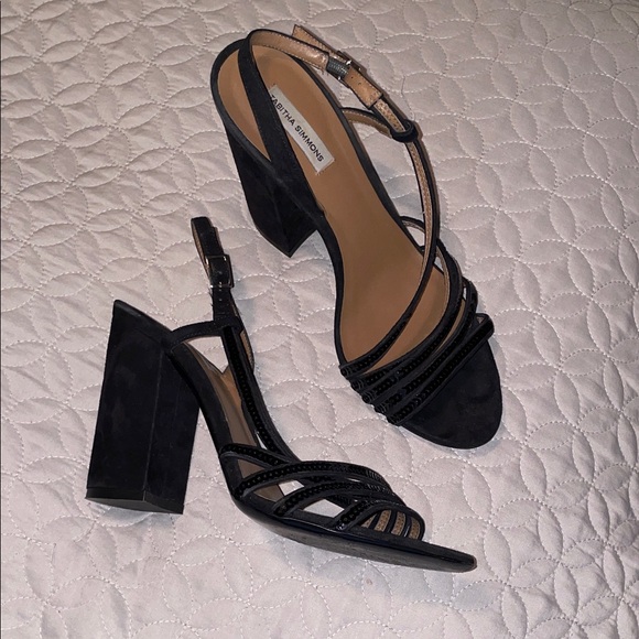 Tabitha Simmons Black Suede Strappy Block-Heel Sandals – Size 7.5